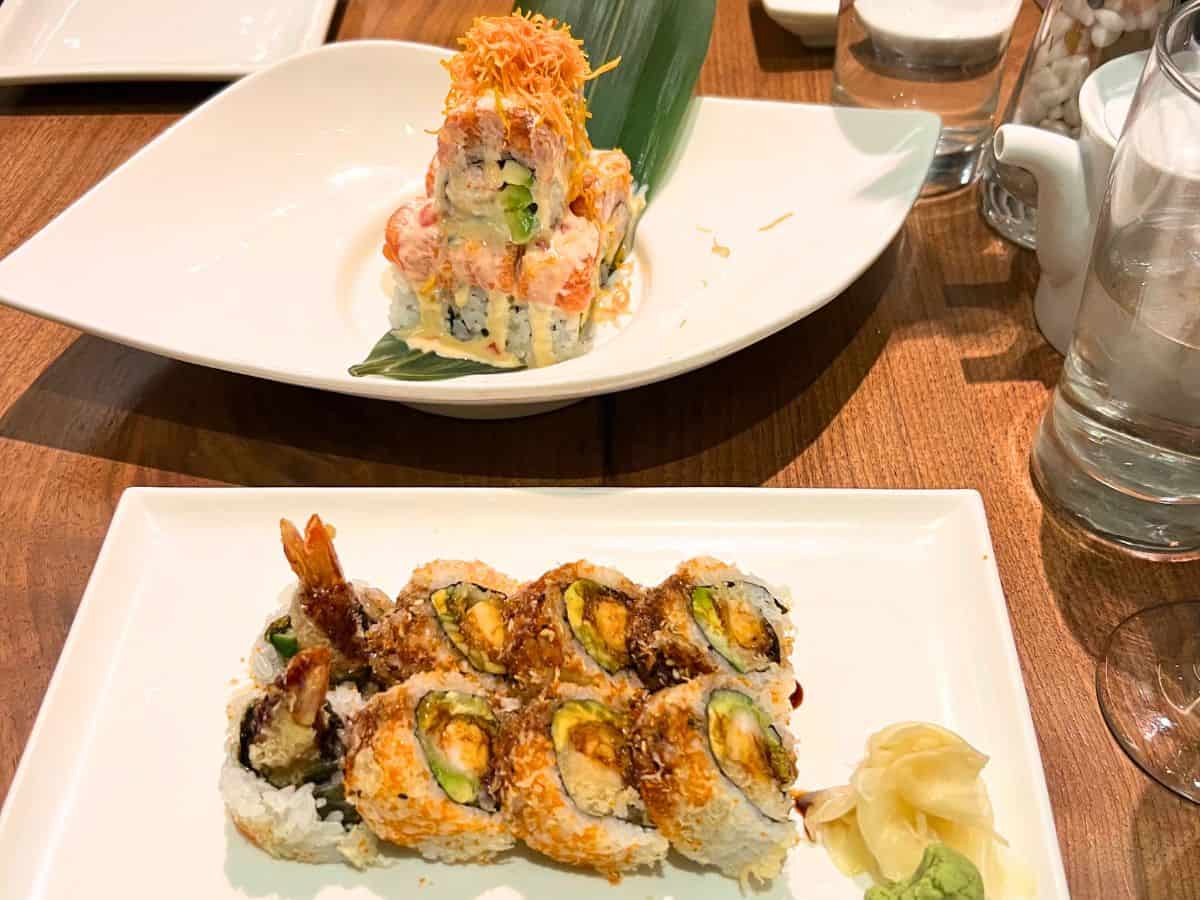 2 plates with sushi on them from Ooka in Doylestown Pennsylvania